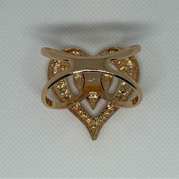 Glam Gold Tone Pave Crystal Double Heart Scarf Slide Ring Clip - Picture 4 of 15